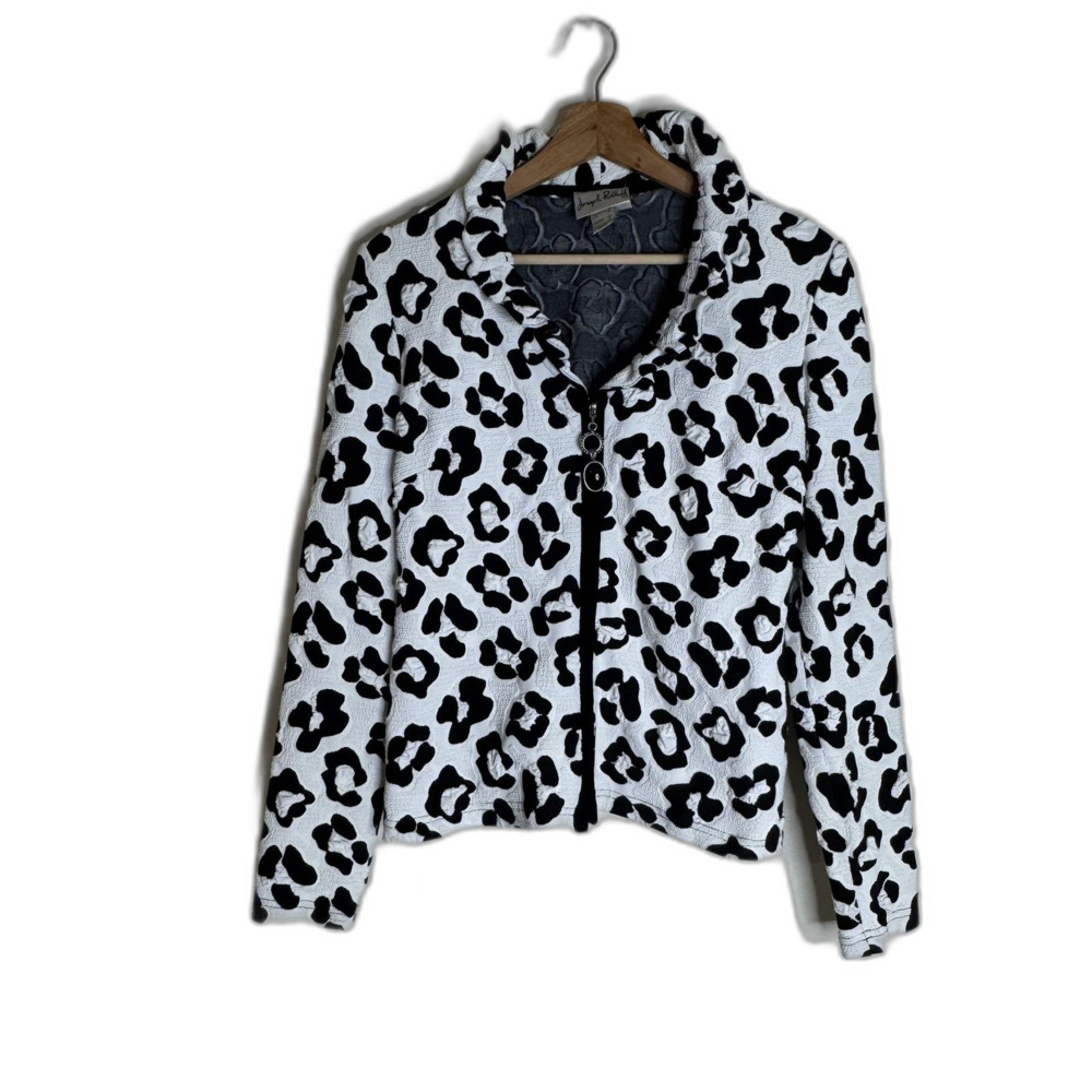 Joseph Ribkoff Jacket Womens 10 Black White Animal Print Textured Zip Front
